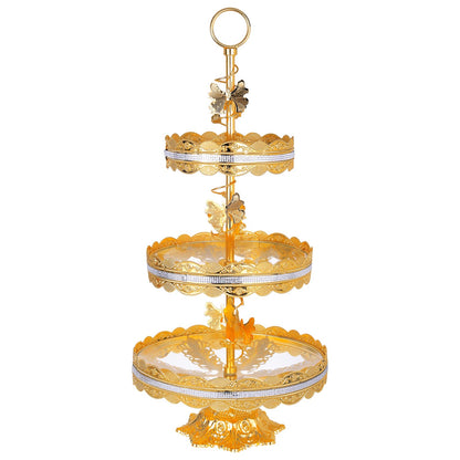 3 Tier 24 Inches Round Metal Cake Display Stand, Gold Fondant Cake Cupcake Dessert Fruit Stand Pedestal, Bakeware Wedding Birthday Baking Party Supplies Centerpiece
