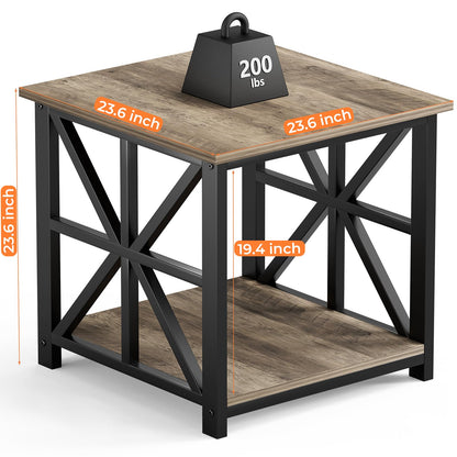 GreenForest End Table with 2-Tier Storage Shelf, 24 inch Large Side Table for Living Room,Modern Nightstand for Bedroom Bedside Office Farmhouse, Grey Wash