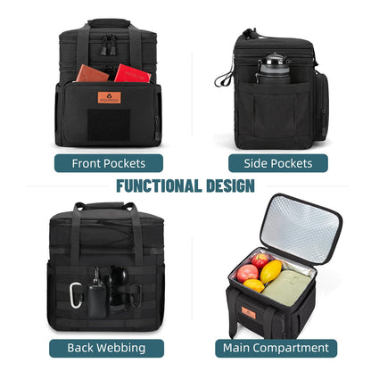 HSHRISH Lunch Box for men, Large Expandable Insulated Lunch Bag, Durable Waterproof Leakproof Tactical Cooler Bag for Adults Men to Work Picnic Beach Day Trips, 24 Cans/16 L, Black