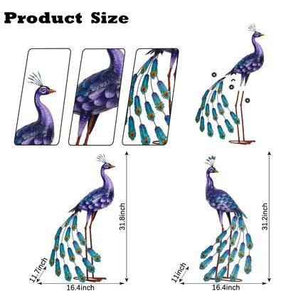 Kircust Purples Peacock Garden Statue and Sculpture, Metal Peacocks Yard Art Lawn Decor, Large Birds Garden Sculptures & Statues for Patio Backyard Pond Home Decoration