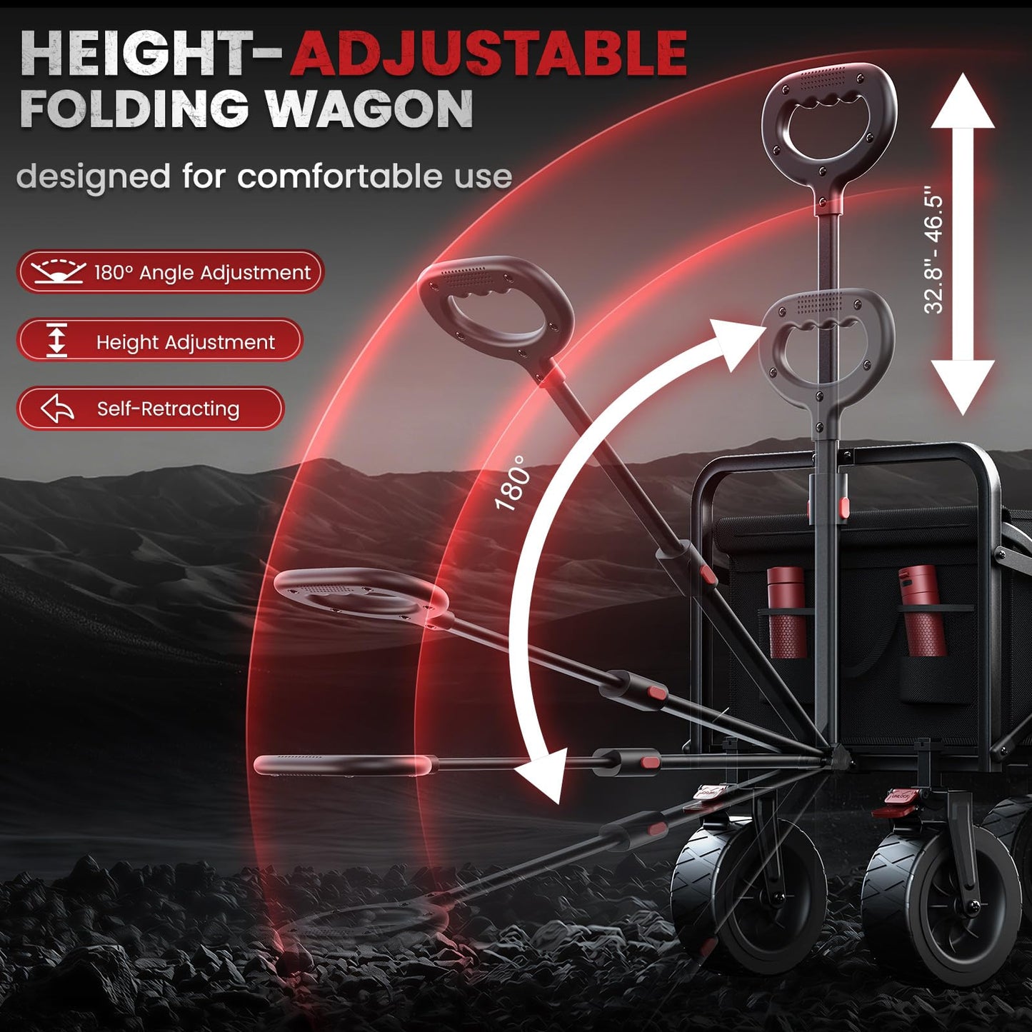 200L Collapsible Wagon Carts Foldable, Heavy Duty Beach Wagon with 7.48" All-Terrain Wheels, Portable Folding Utility Carts with Side Pocket for Beach, Camping, Groceries, Garden & Sports