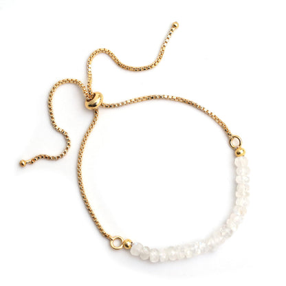 Gempires Moonstone Bracelet for Women, Birthstone Beaded Bracelet, June Birthstone, Bolo Beads Bracelet, New Beginning, Gold Plated Chain Unique Gifts for Her