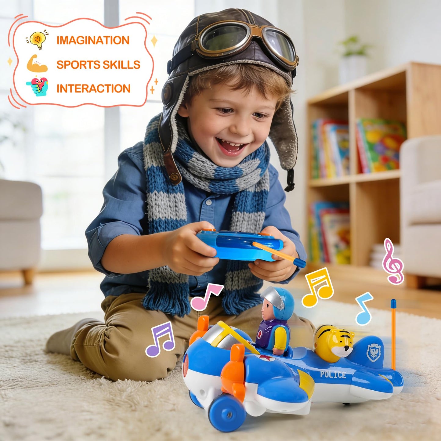 Gaitel Remote Control Airplane for Kids - Birthday Gifts for Boys Toddlers Ages 18+ Months, 2 3 4 5 Year Old, RC Cartoon Aircraft Toy with Lights, Music and Easy Control