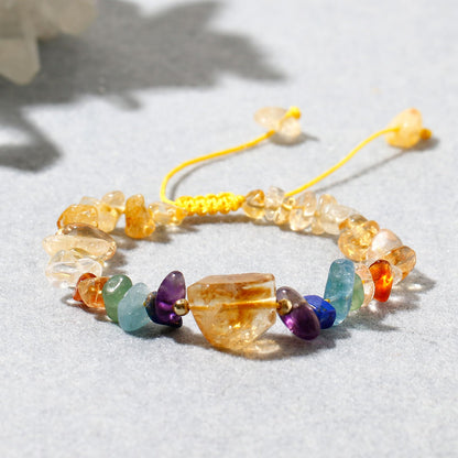 Wizock Reiki 7 Chakra Citrine Chips Beaded Bracelets Spiritual Crystals Yoga Meditation Bracelets for Women Positive Energy Wealth Good Luck Jewelry Gifts