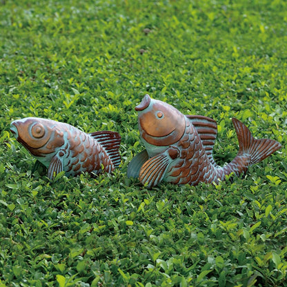 G/N Set of 2 Koi Fish Decor Outdoor Statue Sculpture Garden Pond Fishes Yard Art Antique Copper Koi Sculptures & Statues Large Metal Koi Fish Figurine Ornaments Décor Gifts for Women Mom Grandma