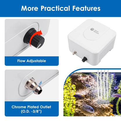 AquaMiracle All-in-One Koi Pond Aerator for Outdoor Ponds up to 3000 Gallons, Pond Air Pump Pond Aeration System with 4-Outlet Manifold Airline Tubing Air Stones Check Valves