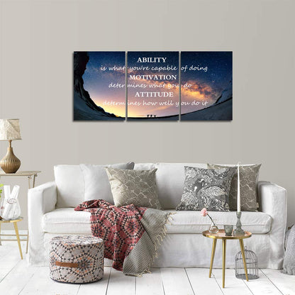 Motivational Quotes Canvas Wall Art Inspirational Ability Motivation Attitude Saying Words Posters Prints Entrepreneur Quote Home Office Bedroom Decor 3 Panels Ready to Hang - 36" W x 16" H