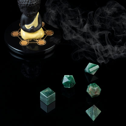 Crocon Green Mica 5Pcs Platonic Solids Crystal Geometry Set, Platonic Solids Sacred Geometric Stones for Meditation Reiki Balancing Healing Chakra Stone Cleansing Spiritual Good Luck (1520 mm)