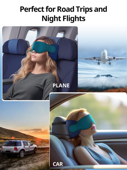 Inspireyes Travel Pillows for Airplanes, 360° Head Support for Long Flight, Soft Airplane Pillow with 3D Eye Mask for Sleeping, Stop Bobblehead, Airplane Headrest Gadgets, Lake Blue