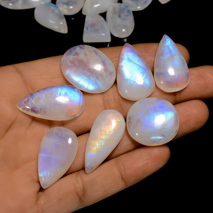 Natural Moonstone Gemstone- Healing Crystals for DIY -Loose Natural Cabochon -Perfect for Crafting Jewelry (5 pcs, 15-25mm)