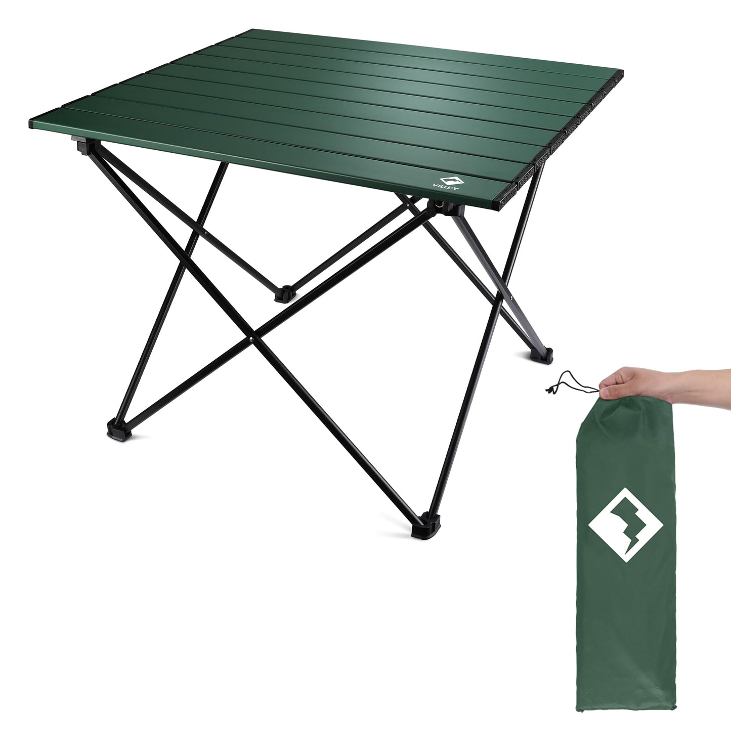 VILLEY Portable Camping Side Table, Ultralight Aluminum Beach Table with Carry Bag, Folding Camping Table for Outdoor Cooking, Picnic, Camp, Boat, Travel - Green