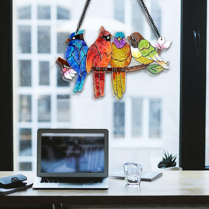 DASTOLL Stained Glass Window Hanging - Birds on A Branch Suncatcher for Window Doors Home Decoration, Valentine's Day Mother's Day Birthday Bird Lover Gifts for Women, Men, and Mom Grandma