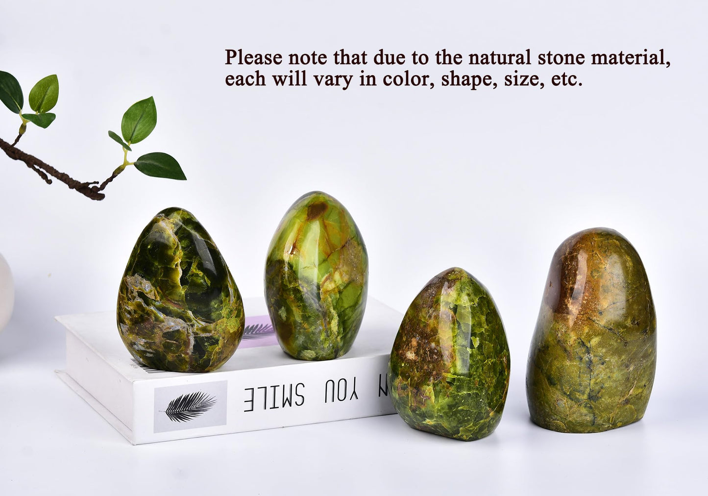 AMOYSTONE Natural Green Opal Polished Paperweight for Office - Small Decorative Healing Crystal, Desk Feng Shui Gemstone Home Decor 0.7~1 LBS