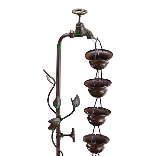 Alpine Corporation MAZ254 Outdoor Floor Tiered Vintage Water Fountain w/ 6 Hanging Cups, Soothing Tier Waterfall, 38", Bronze