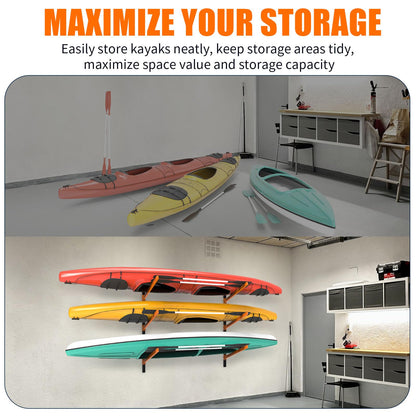 UOKRR Kayak Storage Rack, Wall Mount Kayak Racks for Indoor Outdoor Storage, Heavy Duty Adjustable Kayak Rack for Garage, Spacesaver (3 Kayaks, Wall Mount)