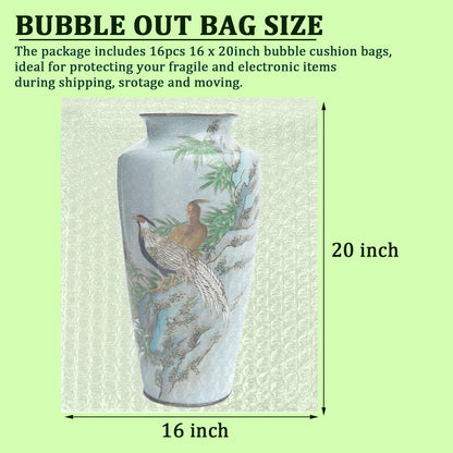 Bubble Out Bag 16x20 Inch, 16 Pack Clear Bubble Pouches Wrap bags for Packaging, Double Walled Shockproof Bubble Cushioning Wrap Bag for Packing, Storage and Moving Supplies for Dishes