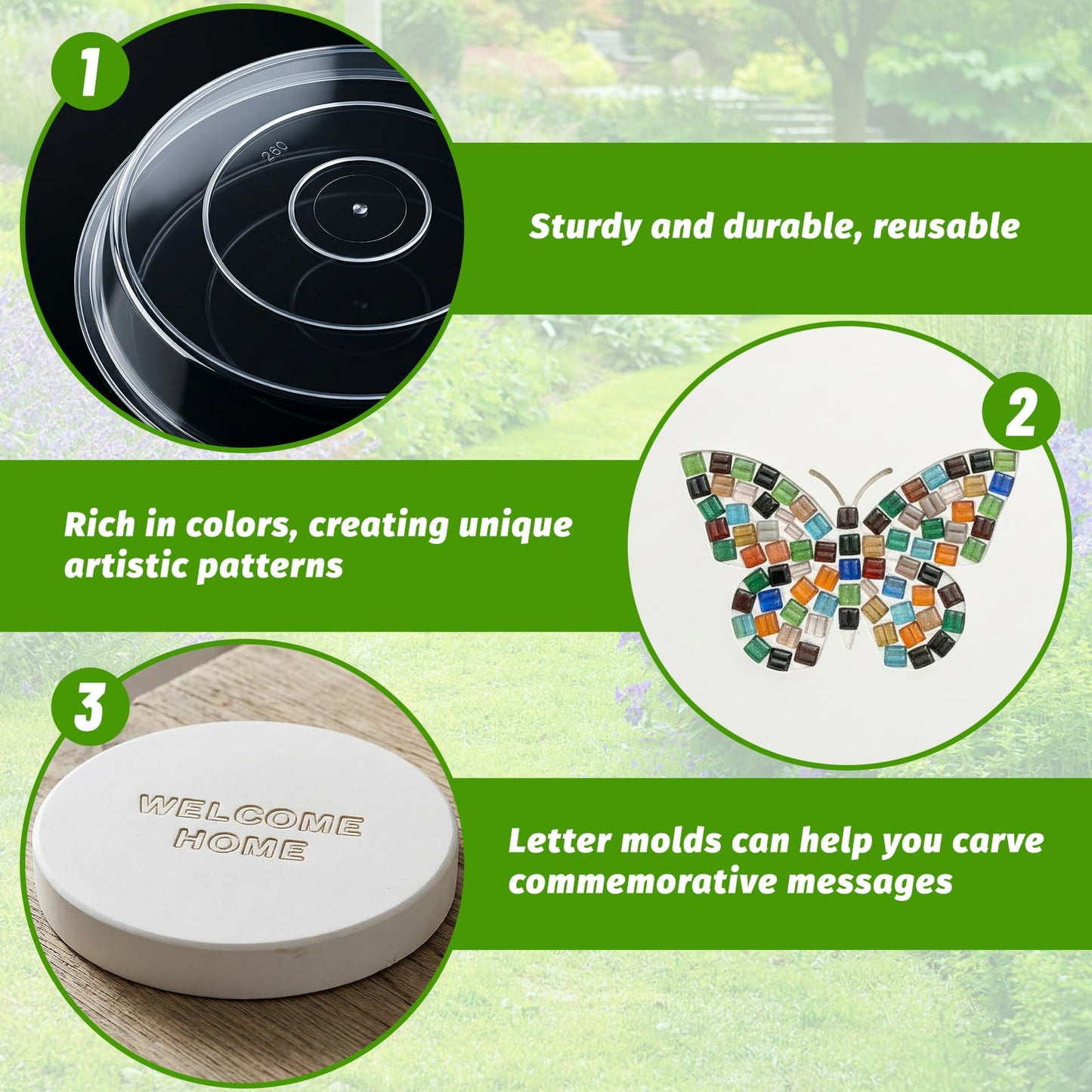 U0U 10PCS Stepping Stone Kit Includes Round Cement Molds, Mosaic Tiles and Carving Tools,DIY Garden Stepping Stone kit for Kids,Family,Outdoor Walkways Pavement Decoration (Transparent, 10inch)
