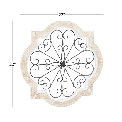 Deco 79 Wooden Scroll Home Wall Decor Wall Sculpture with Metal Scroll Work, Wall Art 22" x 1" x 22", White