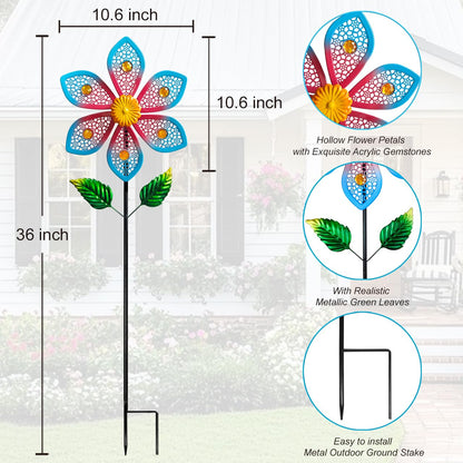 Senflame Metal Wind Spinners for Garden Decor - Outdoor Windmill Sculptures, Durable Yard Art Wind Spinners Metal Wind Spinner for Patio Lawn Ornament, Vibrant Red & Blue Garden Spinners Outdoor
