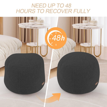 MeMoreCool Round Pouf Ottoman – 20x20x15 Inch Stuffed Footrest with Foam Filling, Dark Grey Small Circle Footstool for Living Room | Soft Teddy Fleece Cover | Washable Compact Floor Pouf