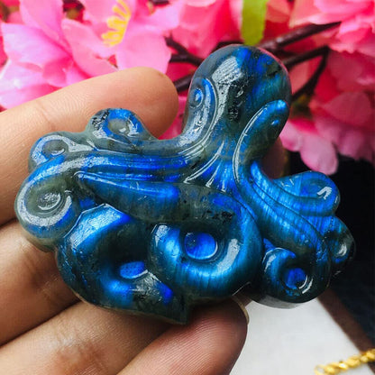 TEAMWILL Natural Labradorite Hand Carved Octopus Quartz crystal Reiki Healing Gift 1PC