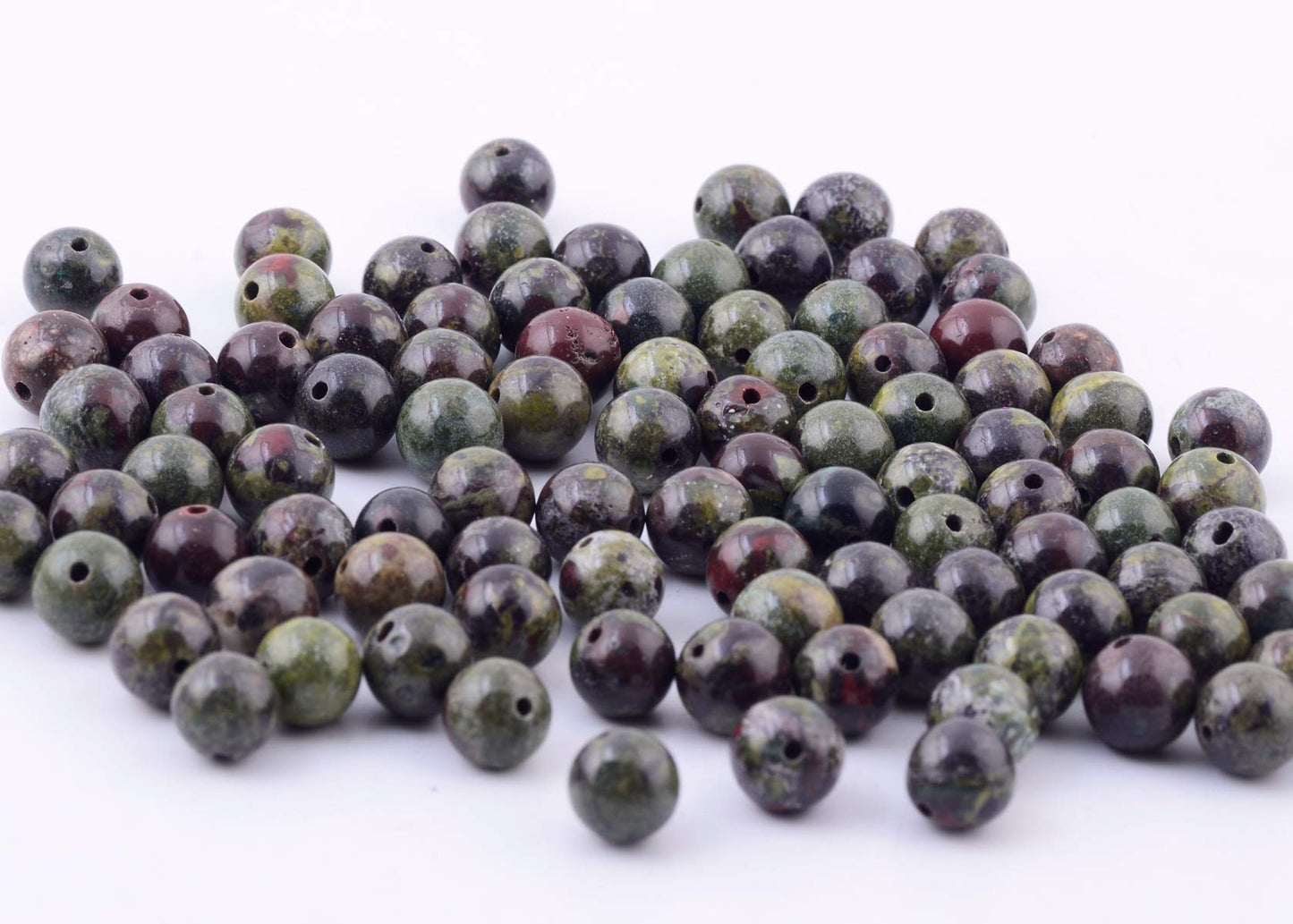 Natural Stone Beads 100pcs 10mm Dragon Blood Stone Round Genuine Stone Beading Loose Gemstone DIY Smooth Beads for Bracelet Necklace Earrings Jewelry Making (Dragon Blood Stone Red, 10mm)