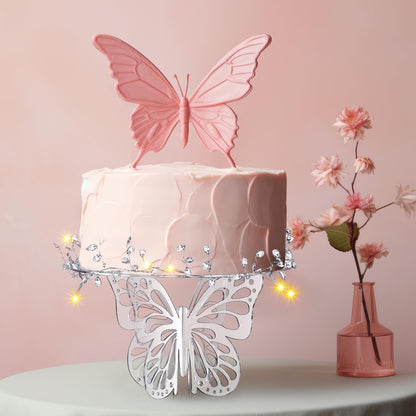 Lineshading 12 Butterfly Cake Stand Acrylic Lighted Cake Holder Acrylic Serving Platter with String Lights Water Drop Diamond String Cupcake Stand Round for Wedding Birthday Dessert Table