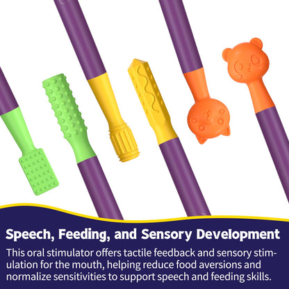 Oral Sensory Stimulation Kit with 6 Soft Textured Heads for Speech Therapy & Feeding Support, Muscle Strength & Phonation Improvement - Purple