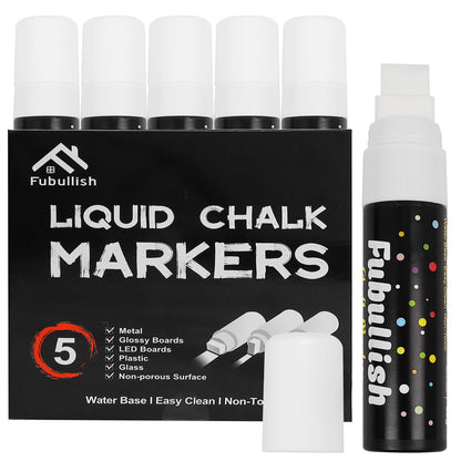 Fubullish Window Chalk Markers for Cars 5 Pack Washable,White Paint Jumbo Liquid Chalk Marker with 15mm Thick Tips, Big Chalkboard Markers for Car Window, Glass, Auto, Bistro, Mirror, Poster
