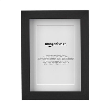 Amazon Basics Rectangular Picture Frame with Glass, 5" x 7", Wall Hanging or Tabletop Display, Mat for 4" x 6" Photo, Black, 2-Pack