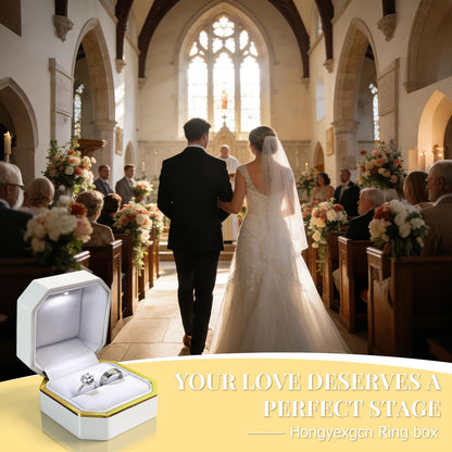 HONGYEXGCN LED Ring Box for Proposal Engagement Wedding Prepared for Gifts, Luxury Ring Box The Best Gits are for the People Who Matter Most to You,Square Velvet Case Jewelry Gift Box (Pure - white)