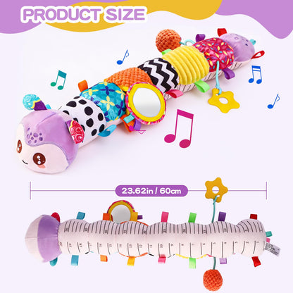Baby Toys 0-6 Months, Musical Toys for Purple Caterpillar, Infant Stuffed Animal Soft Sensory Toys with Crinkle、 Rattles and Textures, Tummy Time Toys for Newborn Boys Girls 0 3 6 12 Months