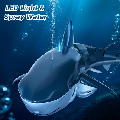 TEMI 2.4GHz Remote Control Shark Toy for Pool, 1:18 Scale RC Shark with 2 Motors, Water Spraying and Light, Rechargeable Outdoor Pool RC Sharks Gifts Toy for Age 3-9 Year olds Kid Boys Girls