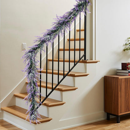 6Ft Lavender Purple Artificial Garland All Year Lavender for Wedding Mantle Spring Summer Garland Indoor Outdoor Home Farmhouse Party Stair Table Window Home Decoration