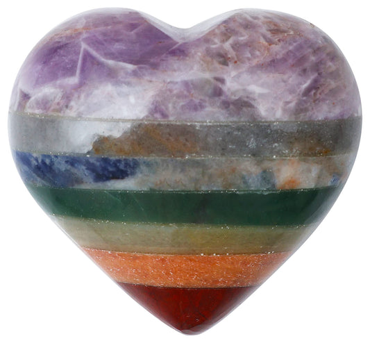 Crocon 50mm 7 Chakra Heart Stone Big Heart Shape Puff Stones Set 450+ Carats Pocket Crystal Healing Tumble Collection Palm Worry Stone Good Luck Charm Meditation Gift Craft Home Decor