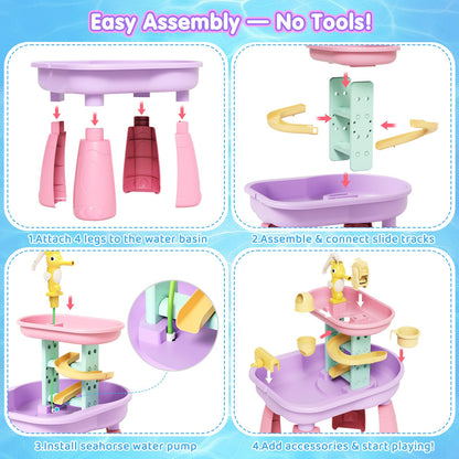 CRATIVWOOD Toddler Water Table for Kids - Sand and Water Table with 28PCS Toy Accessories & Rain Shower Sprinkler, Outdoor Sensory Water Play Table, STEM Toy Summer Gift for Boys Girls Ages 3-8