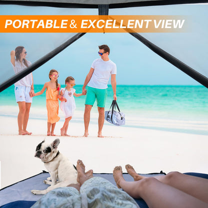 Happy Travel Beach Tent Sun Shelter for 3/4/5/6/7/8 Person, Portable UPF 50+ UV Protection Beach Shade Canopy for Family & Baby, Lightweight & Easy Setup Beach Cabana with 3 Ventilation Mesh Windows