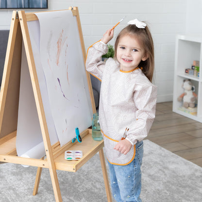 Bumkins Sleeved Smock, Toddler Reusable Waterproof Bib for Girls and Boys Ages 3-5 Years, Long Sleeve Childrens, Kids Paint Apron, Arts, Crafts and Play with Pocket, Soft Fabric, Boho Beige