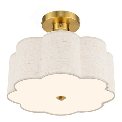 AUTELO 12.6 Inch Semi Flush Mount Ceiling Light,3-Light Brushed Gold Modern Ceiling Light with Flower-Shaped White Fabric, Kitchen Ceiling Light for Bedroom Hallway, C2507 BGS-8
