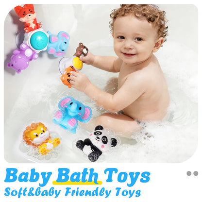 3PCS Cute Safari Animals Suction Spinner Toys for Babies, Detachable Soft Animal Figurines Finger Puppet, Bath Toy for Toddler Ages 1-3, Montessori Toys Birthday Gifts for Boys and Girls 12 Months+