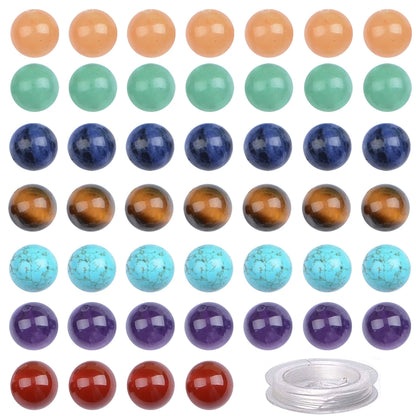 80Pcs Natural Crystal Stone Gemstone Round Loose Energy Healing Beads with Free Crystal Stretch Cord for Jewelry Making (7-Chakra Beads, 10MM)