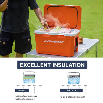 EchoSmile 35 Quart Cooler, Ultra-Light Hard Coolers, Outdoor Insulated Ice Chest Box for Camping, Drink, Beach, Fishing and Boating