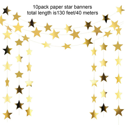 Patelai Glitter Star Garland Banner 2026 Graduation Decor 130 Feet Star Hanging Banner Twinkle Backdrop for Party Birthday Classroom Wedding Supplies(Gold)