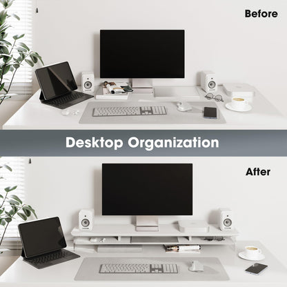 Fenge Acrylic Monitor Stand Riser, 42.5 Inches Dual Monitor Stand with Metal Storage, 2 Tier Acrylic Computer Riser for Desk, Clear Laptop Stand for PC, Laptop, Printer, TV, White