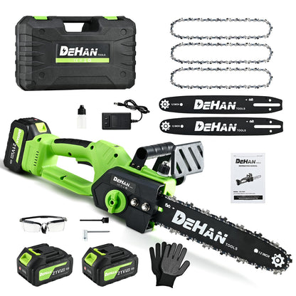 DEHANTOOLS 12 Inch Brushless Battery Chainsaw Cordless Mini Chain Saw with 2x4.0A Batteries and 3 Chains, Battery Powered Handheld Chainsaw for Tree Trimming Electric Tree Trimmer for Men
