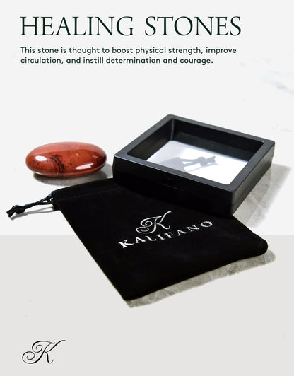 KALIFANO Red Jasper Palm Stone with Healing & Calming Effects - AAA+ High Energy Piedra de Chestnut Jaspe Rojo Reiki Worry Crystal Used for Grounding and Vitality (Information Card Included)