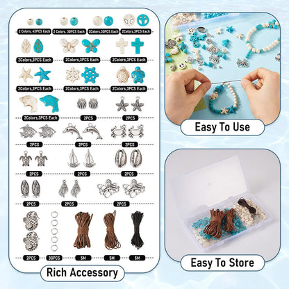 FASHEWELRY 315pcs Turquoise Bead Bracelet Making Kit 4mm/6mm/8mm Round Turquoise Gemstone Beads Ocean Theme for Necklace Earrig DIY Jewelry Making