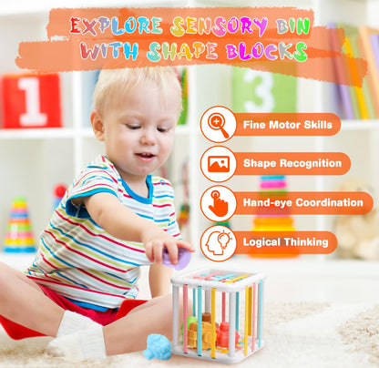 Baby Toys 6 to12 Months, 7 in-1 Montessori Toy for 6-9-12-18 Month Old with Pull String Toy, Sensory Bin Toys, Stacking Baby Blocks & Soft Infant Ring & Sensory Ball, Stacking Cups for Toddler 1-3Gift