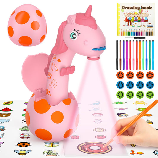 Drawing Projector for Kids: Unicorn Toys for Girls Aged 3+,Art and Craft Kit, Art Sketch Projector Drawing and Tracing Include 96 Stencils and 12 Markers, Projector for Learn to Draw Toy for Girls 3+