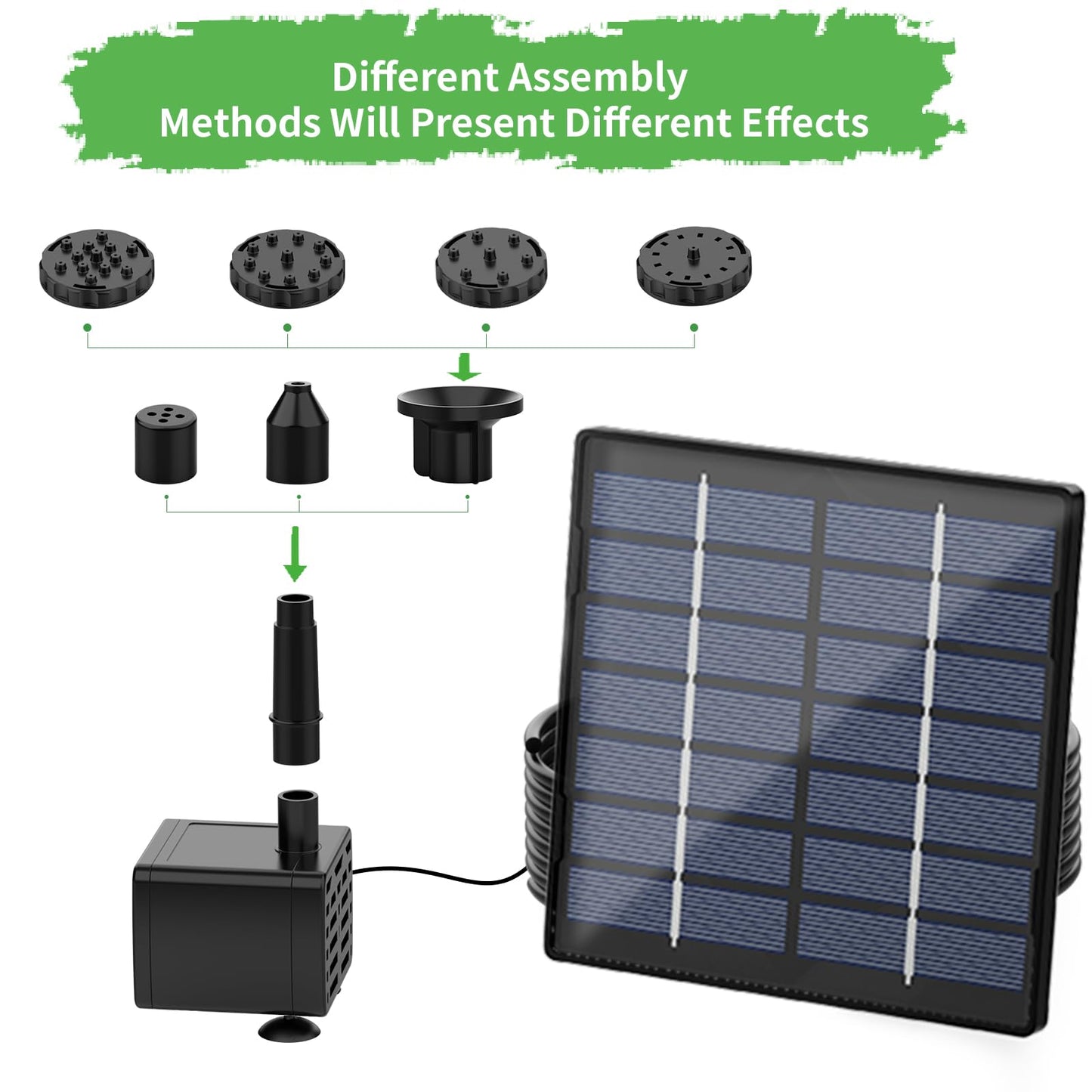 AISITIN Solar Water Pump for Outdoor Features, 2026 Upgraded DIY Fountain Kit With 6 Nozzles, 9.8ft Power Cord, for Bird Bath, Ponds, Garden, Fish Tank Solar Powered Water Fountain Pump
